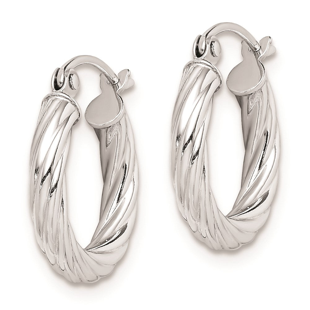 Sterling Silver Rhodium-Plated 2.7X15mm Twisted Hoop Earrings
