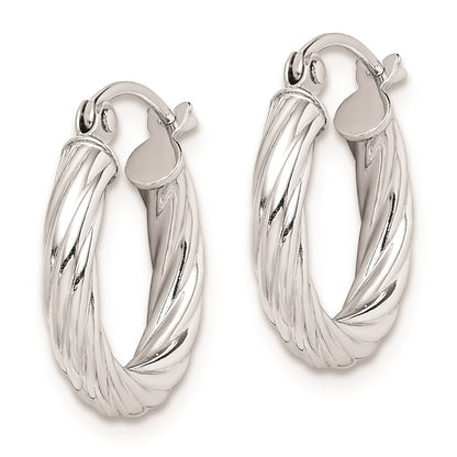 Sterling Silver Rhodium-Plated 2.7X15mm Twisted Hoop Earrings