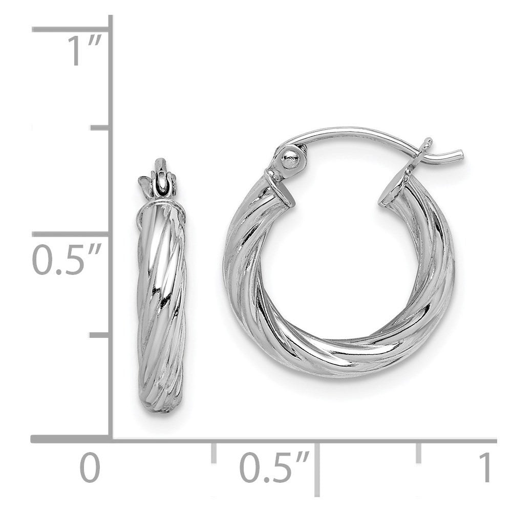 Sterling Silver Rhodium-Plated 2.7X15mm Twisted Hoop Earrings