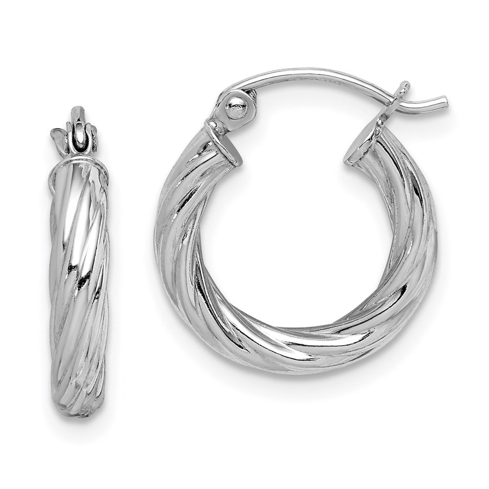 Sterling Silver Rhodium-Plated 2.7X15mm Twisted Hoop Earrings