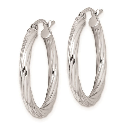 Sterling Silver Rhodium-Plated 2.7X25mm Twisted Hoop Earrings