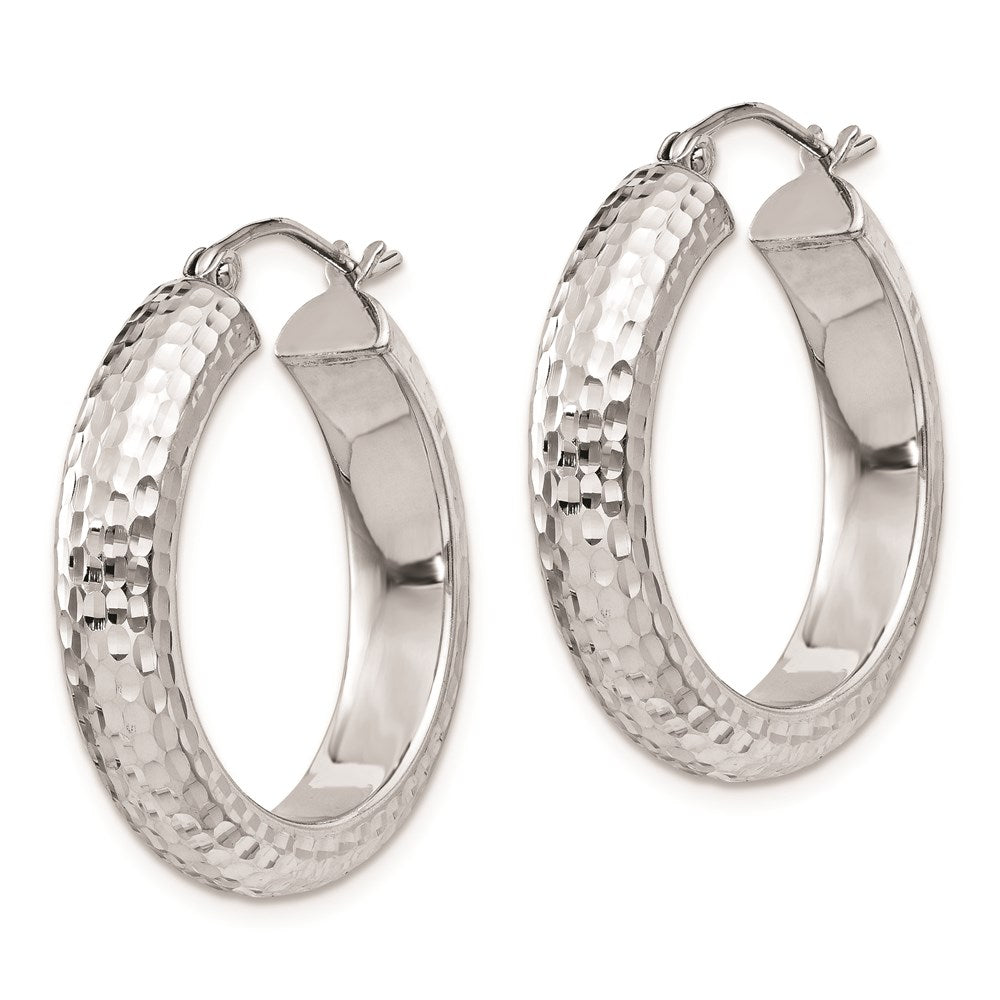 Sterling Silver Rhodium-Plated Diamond-Cut 5X25mm Hoop Earrings