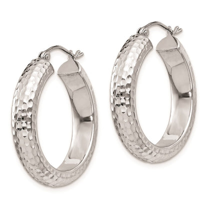 Sterling Silver Rhodium-Plated Diamond-Cut 5X25mm Hoop Earrings