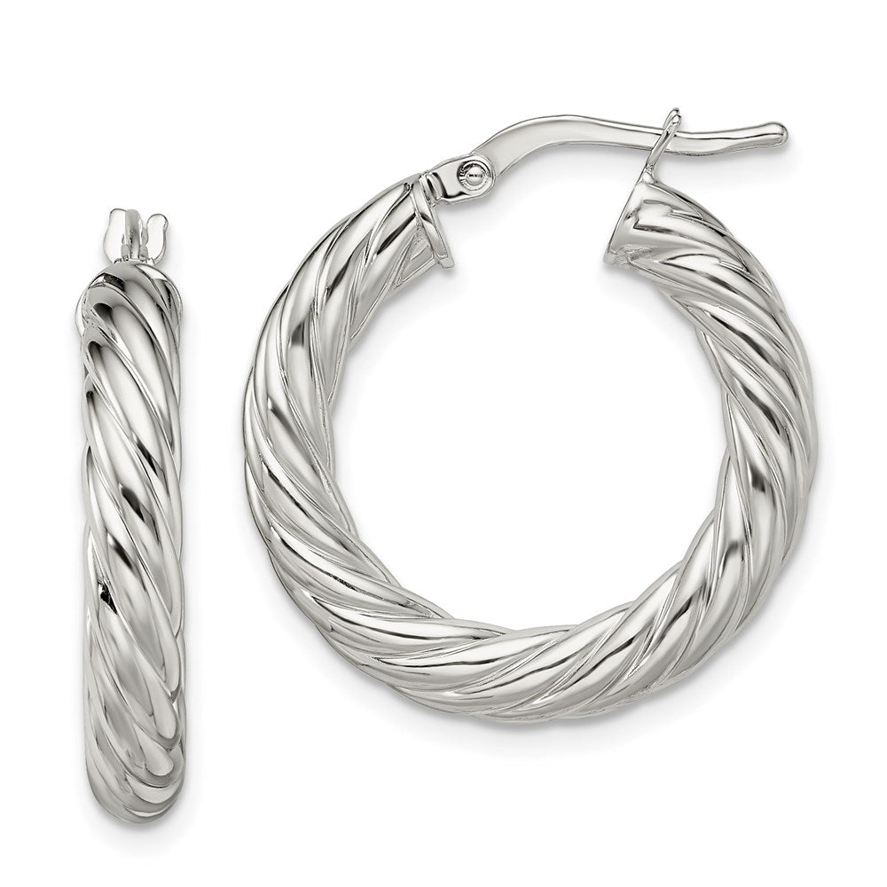 Sterling Silver Rhodium-Plated Polished Twisted 4mm Hoop Earrings