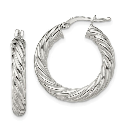 Sterling Silver Rhodium-Plated Polished Twisted 4mm Hoop Earrings