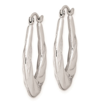 Sterling Silver Rhodium-Plated D/C Scalloped Oval Hoop Earrings