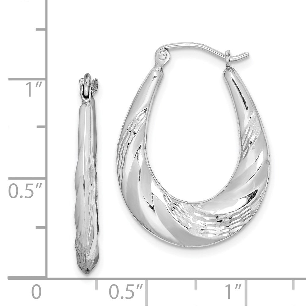Sterling Silver Rhodium-Plated D/C Scalloped Oval Hoop Earrings