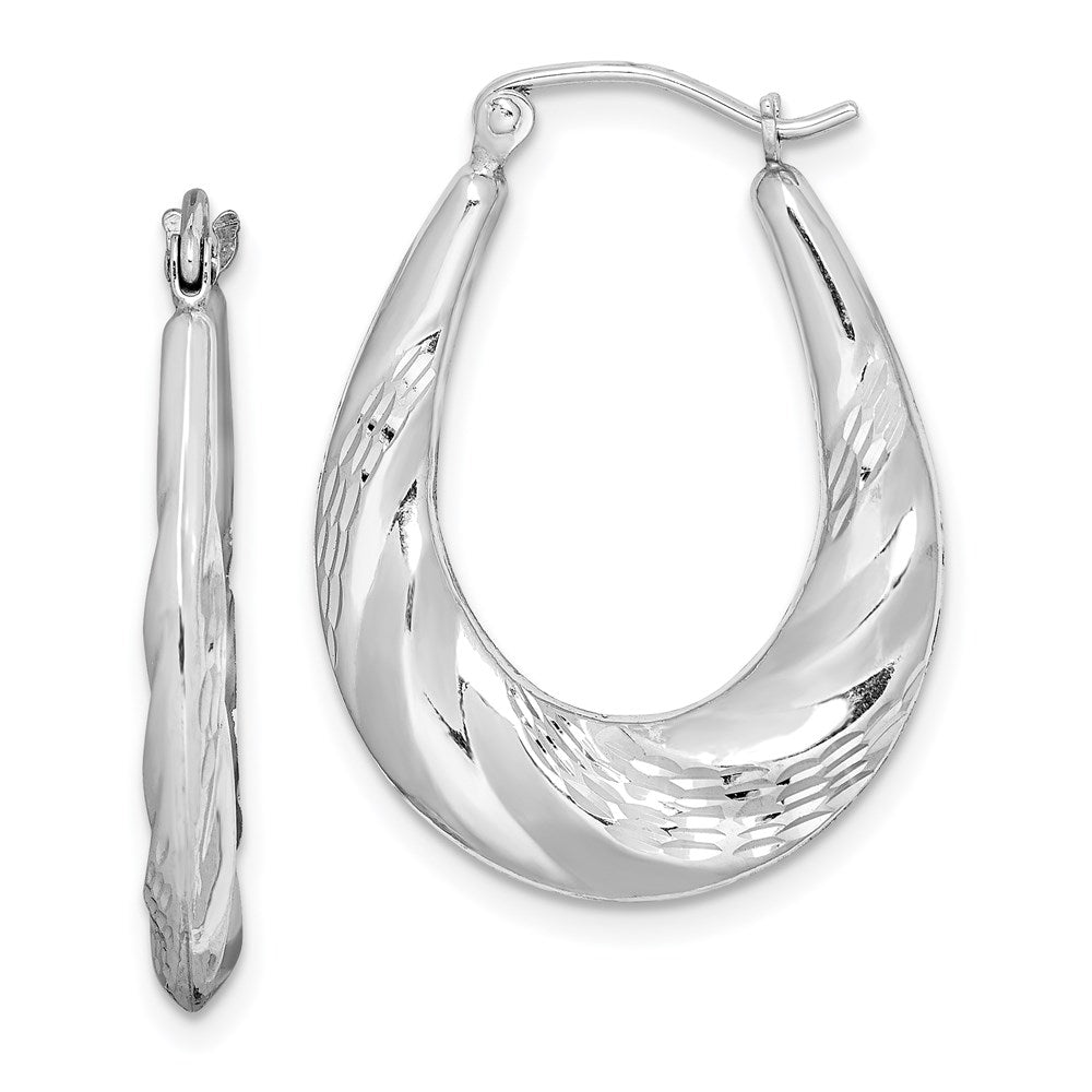Sterling Silver Rhodium-Plated D/C Scalloped Oval Hoop Earrings