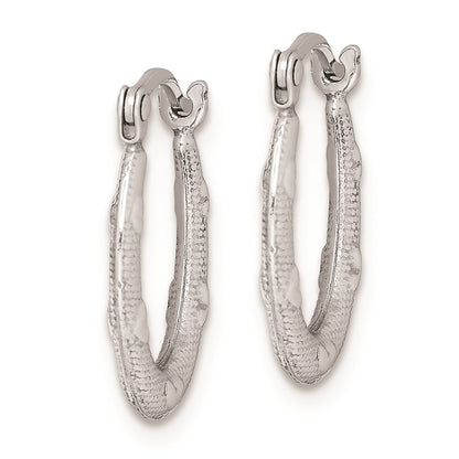 Sterling Silver Rhodium-Plated Heart Textured Hollow Hoop Earrings