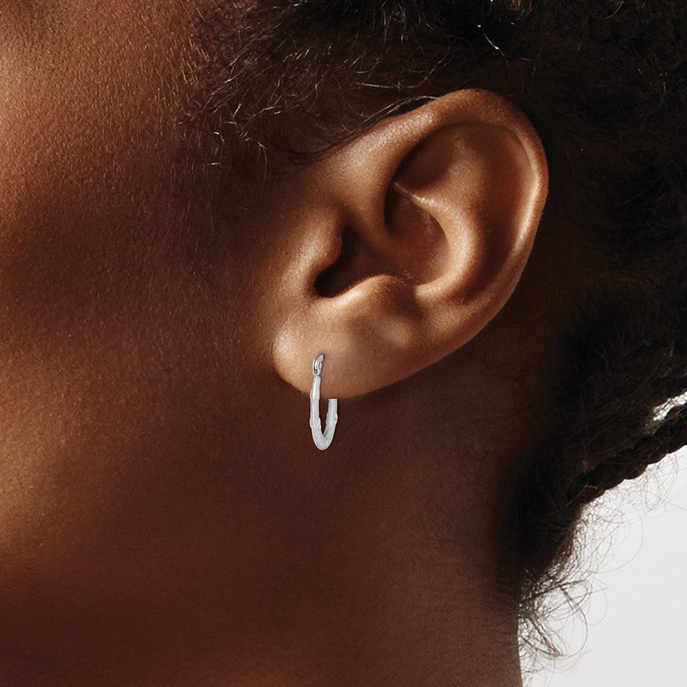 Sterling Silver Rhodium-Plated Heart Textured Hollow Hoop Earrings