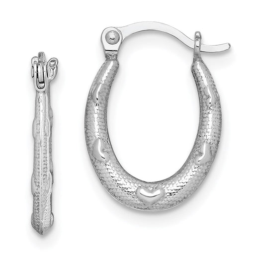 Sterling Silver Rhodium-Plated Heart Textured Hollow Hoop Earrings