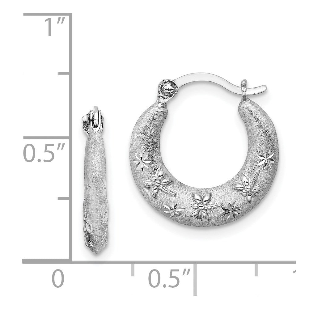 Sterling Silver Rhodium Plated Diamond Cut Hoop Earrings