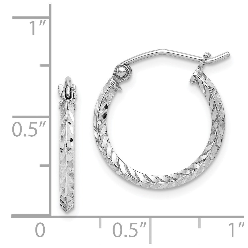 Sterling Silver Rhodium Plated Diamond Cut Hoop Earrings