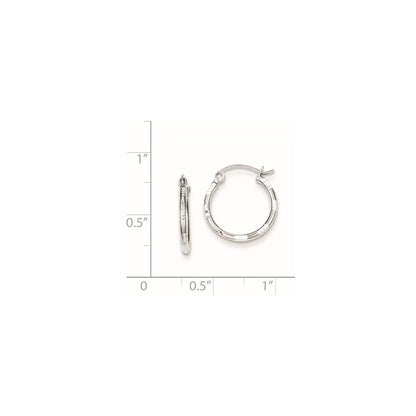 Sterling Silver Rhodium Plated Diamond Cut Hoop Earrings