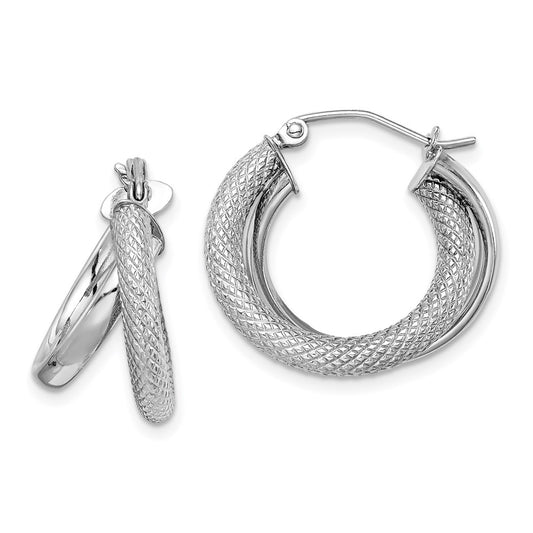 Sterling Silver Rhodium Plated Polished Diamond-Cut Hoop Earrings