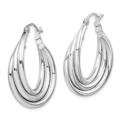 Sterling Silver Rhodium-Plated Triple Twisted Round Hoop Earrings