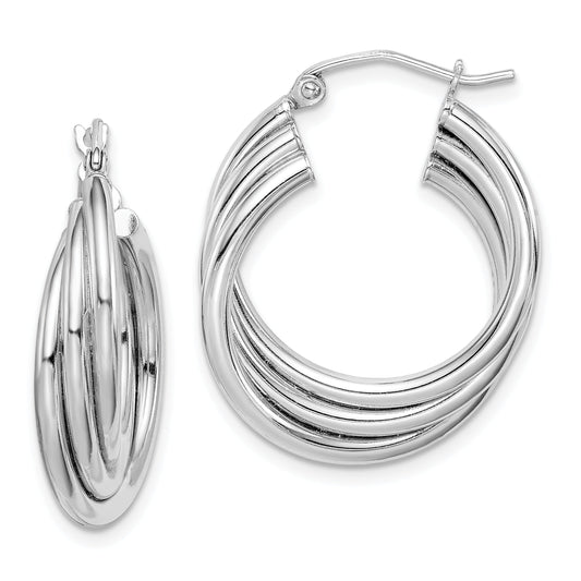 Sterling Silver Rhodium-Plated Triple Twisted Round Hoop Earrings
