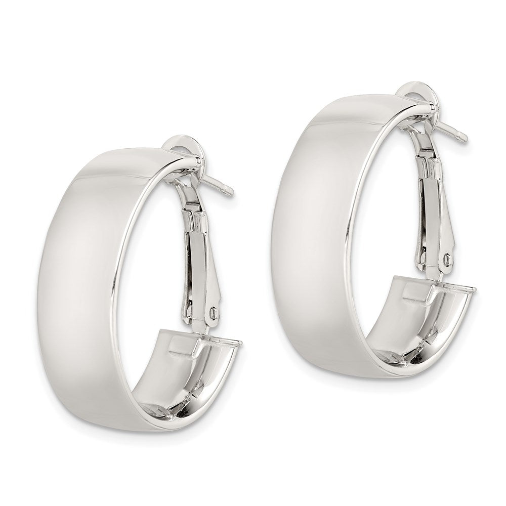 Sterling Silver Rhod-Pltd Polish 10mm Omega Back Oval Hoop Earrings