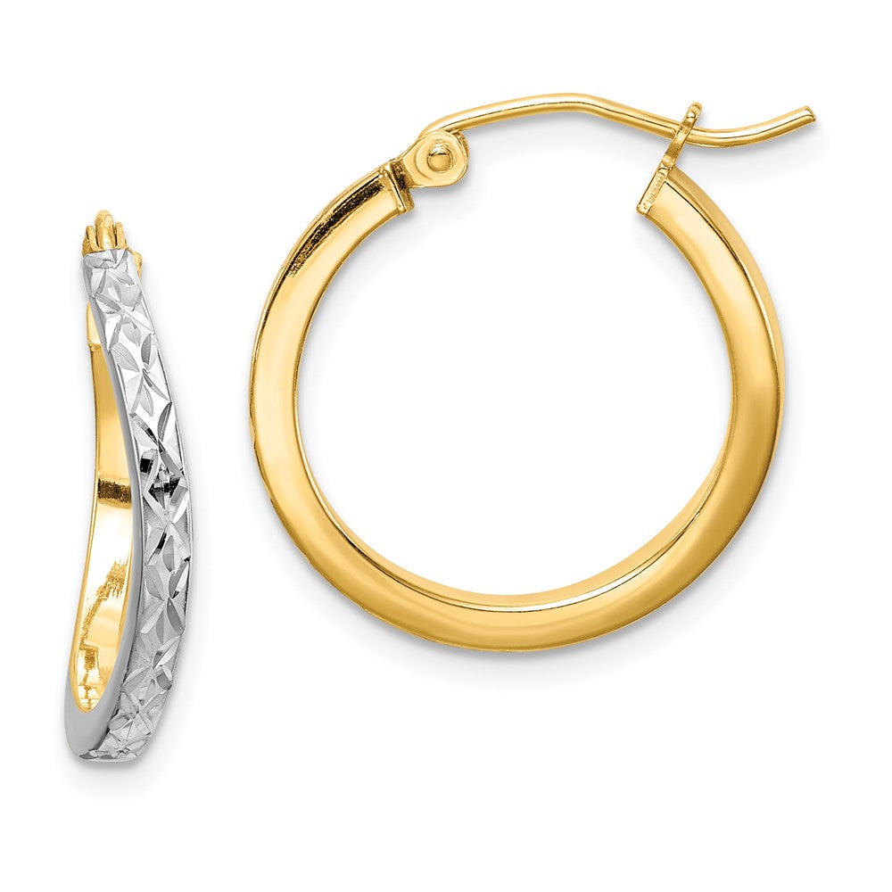 Sterling Silver Rhod-Plated Vermeil Diamond-Cut 2.5mm Curved Hoop Earrings
