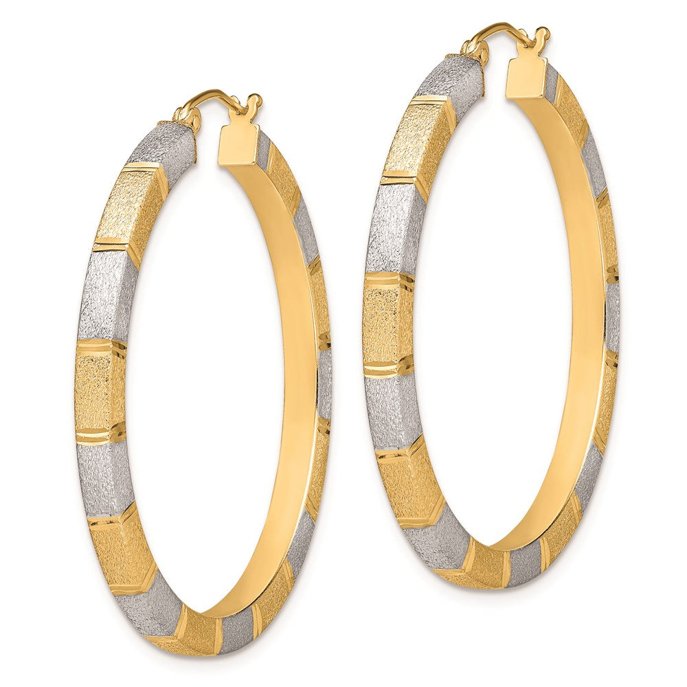 Sterling Silver Rhodium-Plated Vermeil Diamond-Cut 3X40mm Hoop Earrings