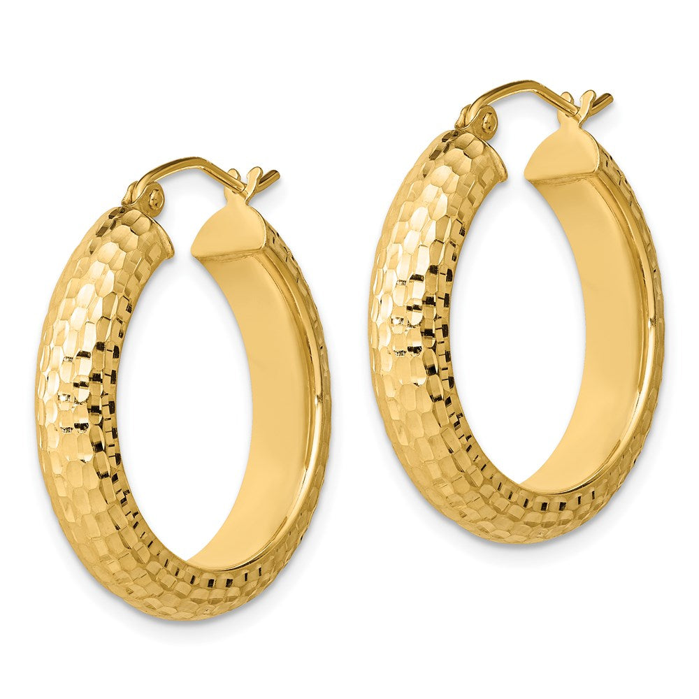 Sterling Silver Gold-Plated Diamond-Cut 5X25mm Hoop Earrings