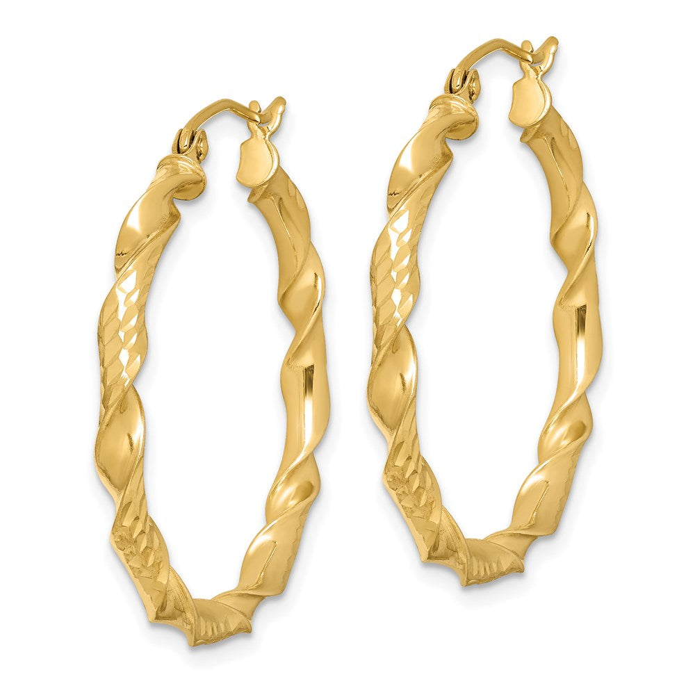 Sterling Silver Gold-Plated 3X30mm Diamond-Cut Twisted Hoop Earrings