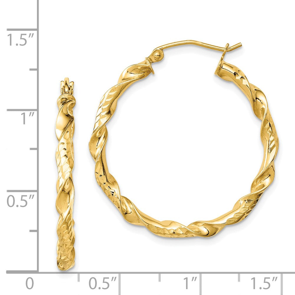 Sterling Silver Gold-Plated 3X30mm Diamond-Cut Twisted Hoop Earrings