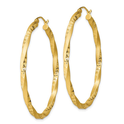 Sterling Silver Gold-Plated Diamond-Cut Twist Satin 4mm Oval Hoop Earrings