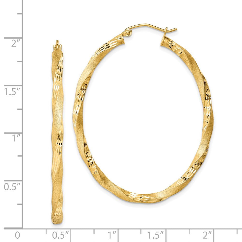 Sterling Silver Gold-Plated Diamond-Cut Twist Satin 4mm Oval Hoop Earrings