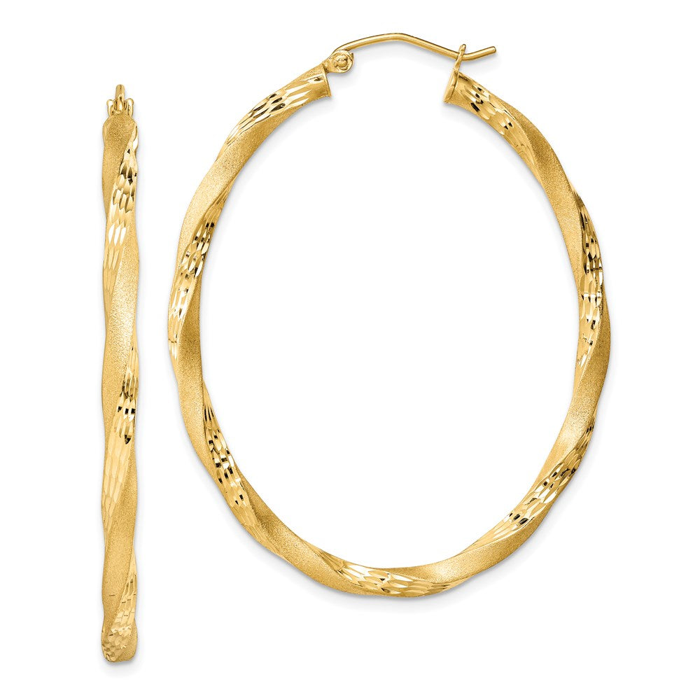 Sterling Silver Gold-Plated Diamond-Cut Twist Satin 4mm Oval Hoop Earrings