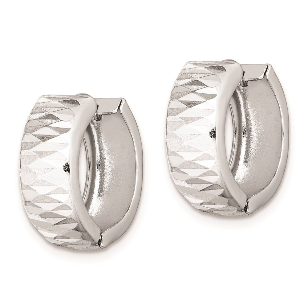 Sterling Silver Rhodium Diamond Cut Polished Hinged Hoop Earrings