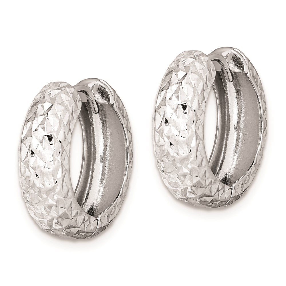 Sterling Silver Rhodium Polished Diamond Cut Hoop Earrings