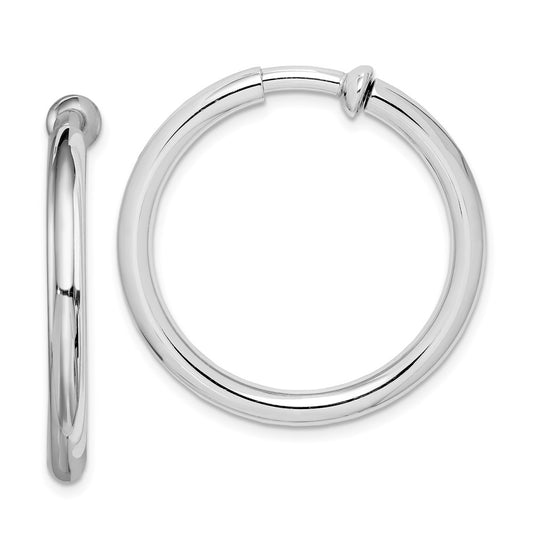 Sterling Silver Rh-Plated 3X31mm Non-Pierced Round Hoop Earrings