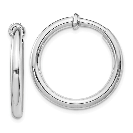 Sterling Silver Rh-Plated 3X27mm Non-Pierced Round Hoop Earrings