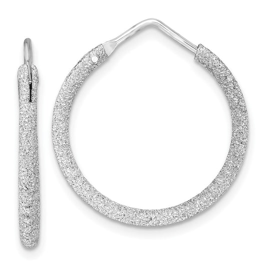 Sterling Silver Rhodium-Plated Laser Cut 2mm Endless Hoop Earrings