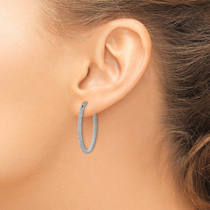 Sterling Silver Rhodium-Plated Laser Cut 2mm Endless Hoop Earrings