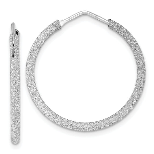 Sterling Silver Rhodium-Plated Laser Cut 2mm Endless Hoop Earrings