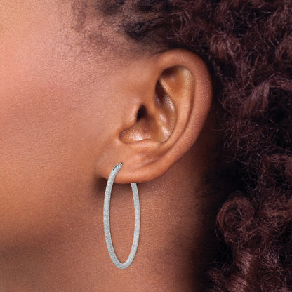 Sterling Silver Rhodium-Plated Laser Cut 2mm Endless Hoop Earrings
