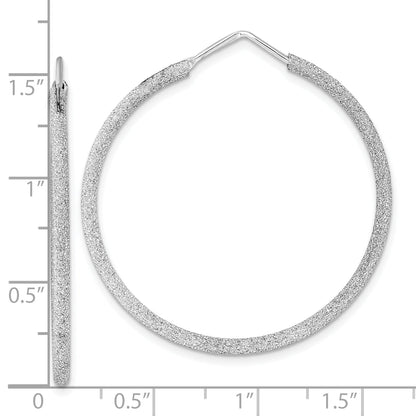 Sterling Silver Rhodium-Plated Laser Cut 2mm Endless Hoop Earrings