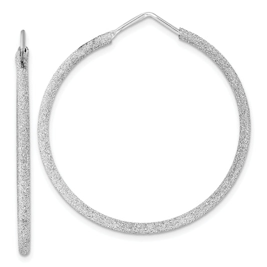 Sterling Silver Rhodium-Plated Laser Cut 2mm Endless Hoop Earrings