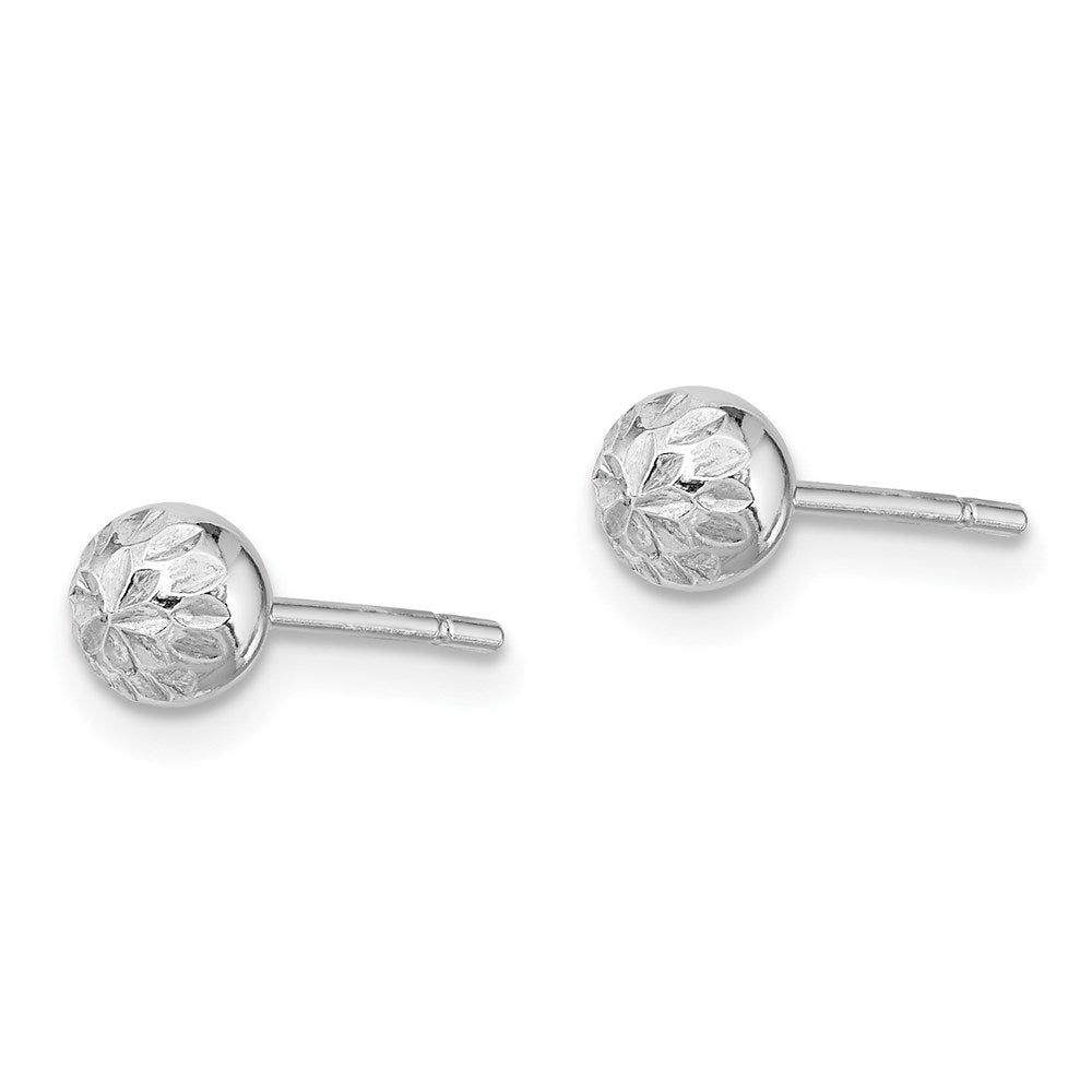 Sterling Silver Rhodium Plated 5mm Diamond Cut Post Earrings