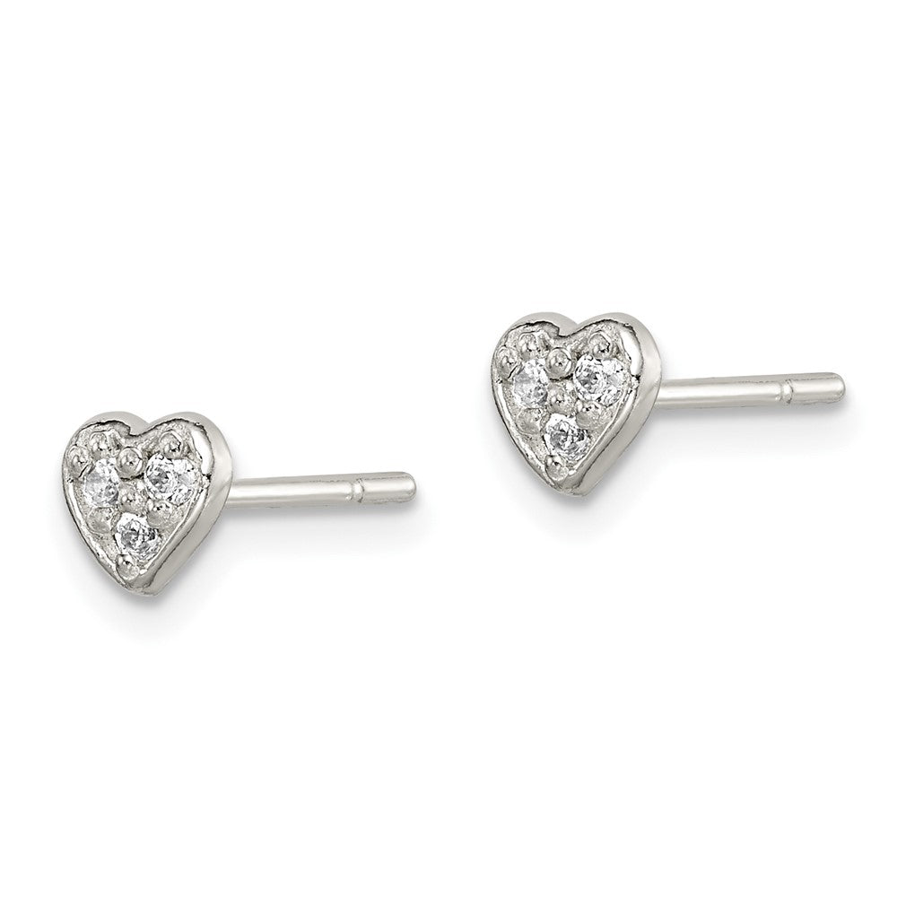 Sterling Silver Polished Cz Heart Children'S Post Earrings