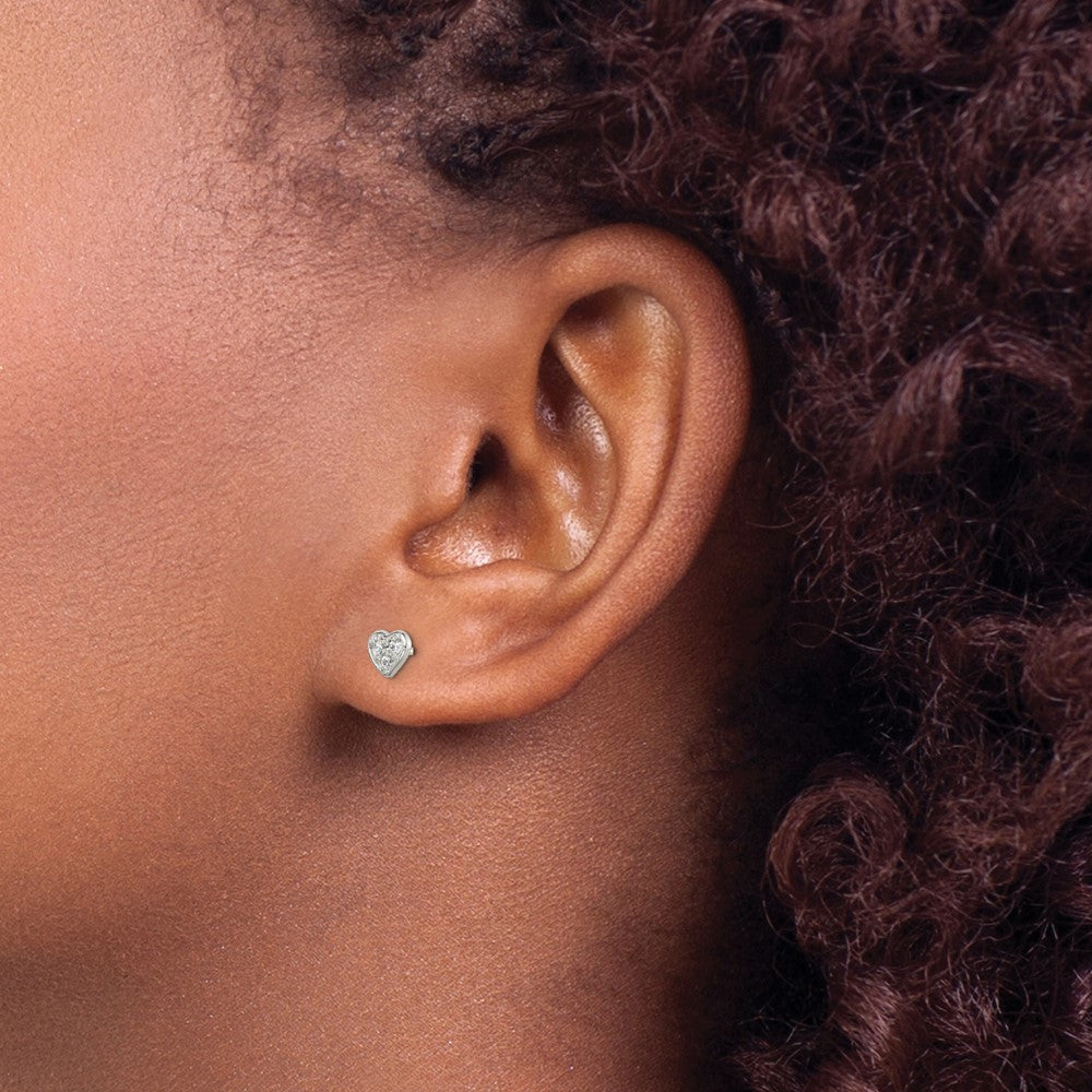 Sterling Silver Polished Cz Heart Children'S Post Earrings
