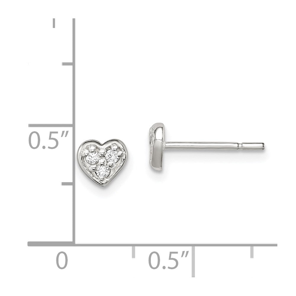 Sterling Silver Polished Cz Heart Children'S Post Earrings