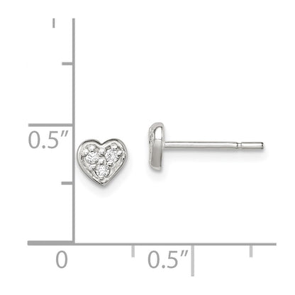 Sterling Silver Polished Cz Heart Children'S Post Earrings