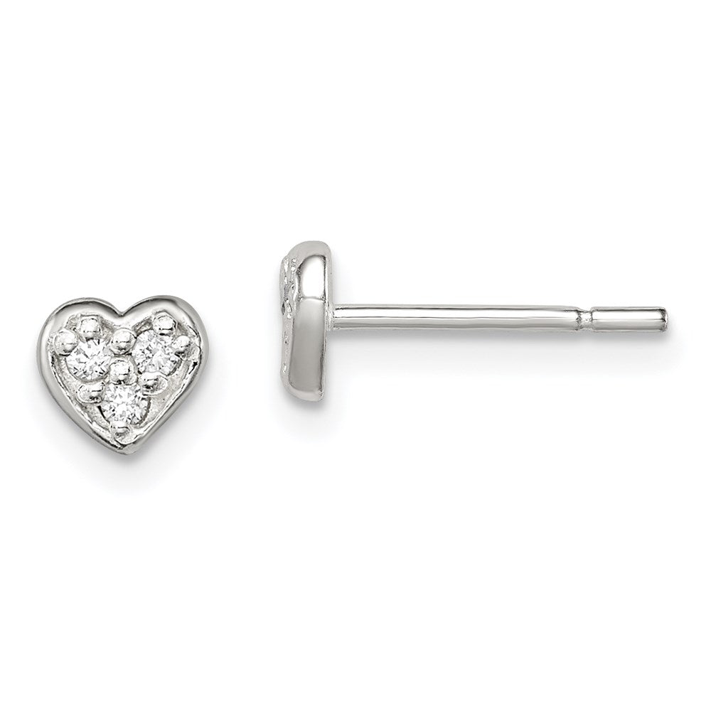 Sterling Silver Polished Cz Heart Children'S Post Earrings