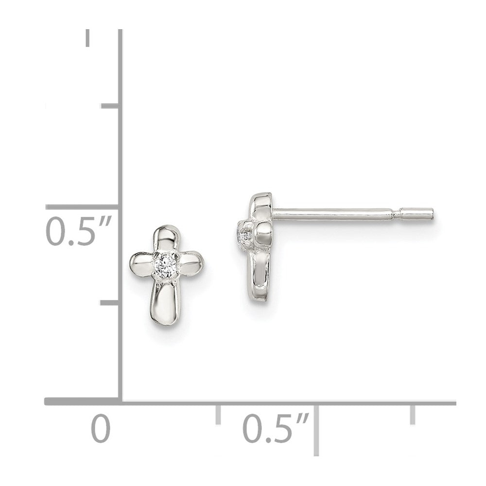 Sterling Silver Polished Cross With Cz Post Earrings