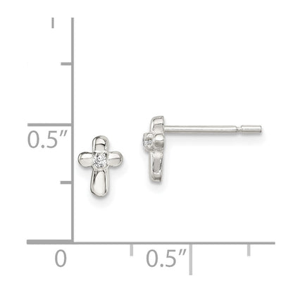 Sterling Silver Polished Cross With Cz Post Earrings