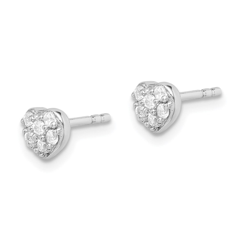 Sterling Silver Rhodium-Plated Cz Heart Post Earrings
