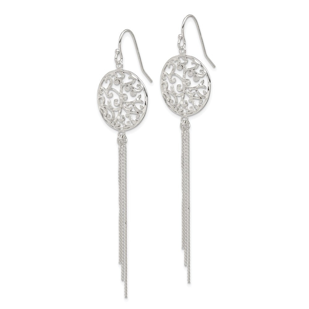 Sterling Silver Polished & Diamond-Cut Filigree Circle Chain Dangle Earri
